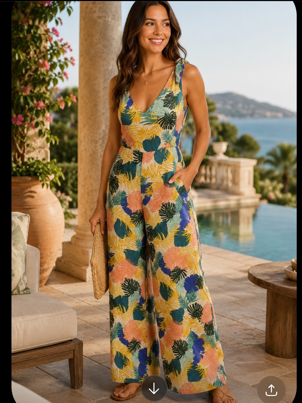NWT Zara Tropical Leaf Print Wide Leg Jumpsuit | Resort Vacation Style | Size S